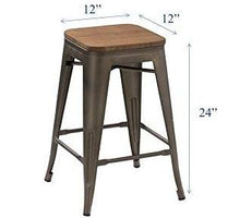 Load image into Gallery viewer, 24&quot; Metal Vintage Antique Gunmetal Counter Bar Stool Handmade Wood top Set of 4
