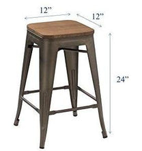Load image into Gallery viewer, 24&quot; Metal Vintage Rustic Distressed BarStool Handmade Wood top (Set of 4)
