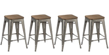 Load image into Gallery viewer, 24&quot; inch Metal Vintage Gunmetal Distressed Bar Stool Modern Wood top seat- 2
