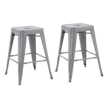 Load image into Gallery viewer, Silver 24&quot; Industrial Stackable Metal Vintage Counter BarStool Silver Set of 4
