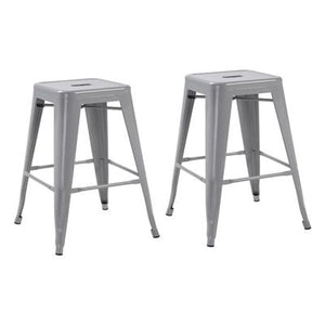 Silver 24" Industrial Stackable Metal Vintage Counter BarStool Silver Set of 4