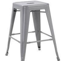 Silver 24" Industrial Stackable Metal Vintage Counter BarStool Silver Set of 4