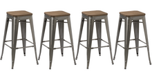 Load image into Gallery viewer, 30&quot; Industrial Vintage Brush Distressed Metal Bar Stools wood seat (Set of 2)
