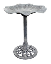 Load image into Gallery viewer, Stone Grey Lily Leaf Pedestal Outdoor Garden Floral Bird Bath Decoration Accent

