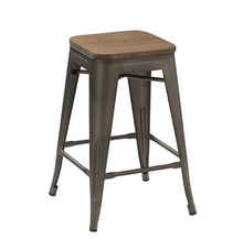 Load image into Gallery viewer, 24&quot; Antique Bronze Distressed Metal Barstools Handmade Wood top (Set of Two)
