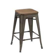 Load image into Gallery viewer, 24&quot; Metal Vintage Rustic Distressed BarStool Handmade Wood top (Set of 4)
