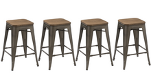 Load image into Gallery viewer, 24&quot; Antique Bronze Distressed Metal Barstools Handmade Wood top (Set of Two)
