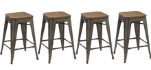 Load image into Gallery viewer, 24&quot; Antique Bronze Distressed Metal Barstools Handmade Wood top Stool

