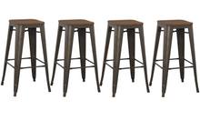 Load image into Gallery viewer, 30&quot; Solid Steel Stacking Industrial Rustic Metal BarStool Wood Top (Set of 2)
