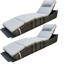 Load image into Gallery viewer, Outdoor Foldable Chaise Pool Lounge Chair Folding Wicker Rattan Sun Bed Patio Couch Reclining Lounger Adjustable Padded Backrest Pillow Set of 2
