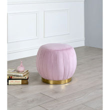 Load image into Gallery viewer, ACME Zinnia Ottoman, Pink Carnation Velvet &amp; Gold 96448
