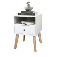 Load image into Gallery viewer, White Nightstand Side Table Side Table with Storage Drawers and Open Shelves Solid Wood Nightstand with Solid Wood Legs Modern Nightstand Bedroom Living Room (White)
