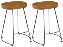 Load image into Gallery viewer, BTEXPERT Industrial 24&quot; Antique Rebar Counter Bar Height Bistro Stools saddle Wood 2 PCS
