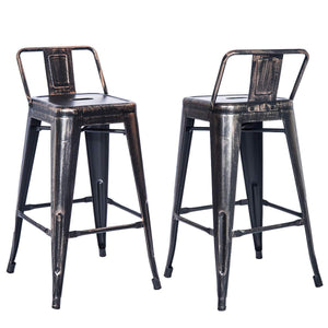 TREXM Low Back Indoor and Outdoor Metal Chair Barstool Set of 2 (Golden Black)