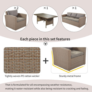 U_STYLE Outdoor Patio Furniture Set 4-Piece Conversation Set Wicker Furniture Sofa Set with Grey Cushions