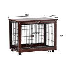 Load image into Gallery viewer, 39” Length Furniture Style Pet Dog Crate Cage End Table with Wooden Structure and Iron Wire and Lockable Caters, Medium and Large Dog House Indoor Use.
