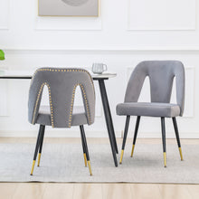 Load image into Gallery viewer, A&amp;A Furniture,Akoya Collection Modern | Contemporary Velvet Upholstered Dining Chair with Nailheads and Gold Tipped Black Metal Legs, Gray，Set of 2

