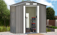 Load image into Gallery viewer, TOPMAX Patio 6ft x4ft Bike Shed Garden Shed, Metal Storage Shed with Lockable Door, Tool Cabinet with Vents and Foundation for Backyard, Lawn, Garden, Gray
