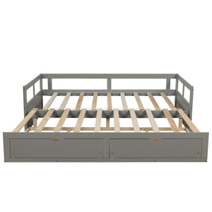 Wooden Daybed with Trundle Bed and Two Storage Drawers , Extendable Bed Daybed,Sofa Bed for Bedroom Living Room, Gray