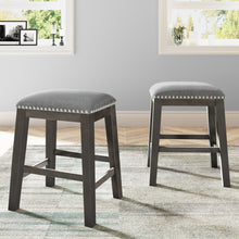 Load image into Gallery viewer, TOPMAX Rustic Farmhouse Dining Room Wooden Stools with Trim, Set of 2 ,Gray
