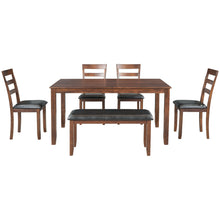 Load image into Gallery viewer, TREXM 6-Piece Kitchen Simple Wooden Dining Table and Chair with Bench, PU Cushion (Walnut)
