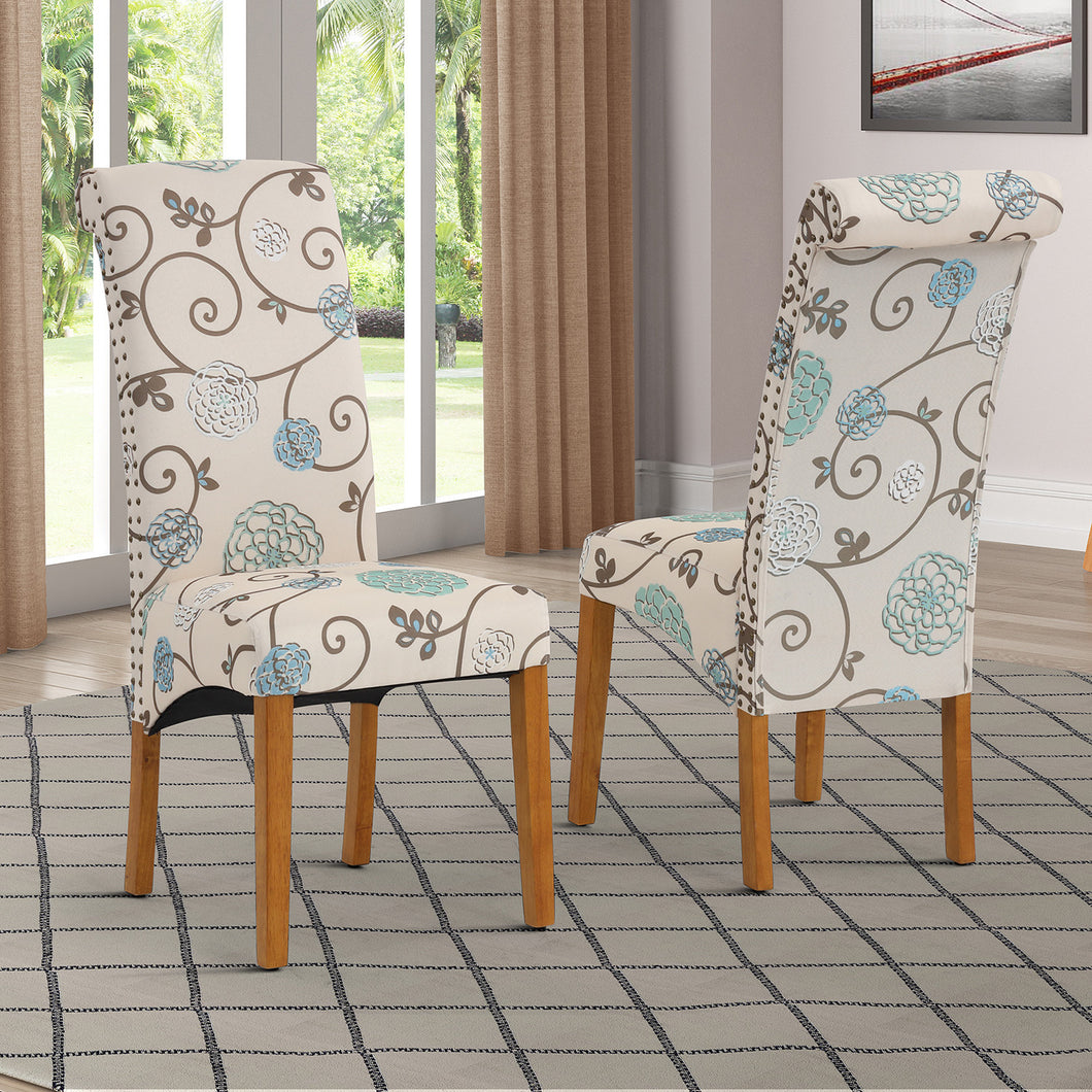 Bionic Beige Pattern Dining Chair with Nail Head Trim, Set of 2