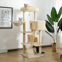 Load image into Gallery viewer, Cat Tree 56 Inches Cat Tower for Multiple Cats and Kittens with Super Large Perch Double Condo Hammock and Scratching Post-Beige
