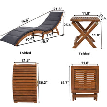 Load image into Gallery viewer, TOPMAX Outdoor Patio Wood Portable Extended Chaise Lounge Set with Foldable Tea Table for Balcony, Poolside, Garden, Brown Finish+Dark Gray Cushion
