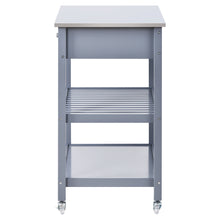 Load image into Gallery viewer, Rolling Kitchen Cart with Stainless Steel Top and Locking Wheels，43.3 Inch Width，Two Open Spacious Storage Shelves and Two Drawers，Bamboo Wood Frame （Grey Blue）
