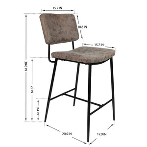 Bar Stools Set of 2, 25" Hight Back Stool Upholstered Counter Chair Heavy-Duty Steel Frame Pub Breakfast Bar Chairs for Kitchen, Gray