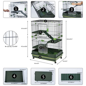 【VIDEO provided】4-Tier 32"Small Animal Metal Cage Height Adjustable with Lockable Casters  Grilles Pull-out Tray for Rabbit Chinchilla Ferret Bunny Guinea Pig Squirrel Hedgehog(GREEN)