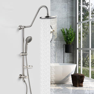 Shower System with Rain Showerhead, 5-Function Hand Shower, Adjustable Slide Bar and Soap Dish, Brushed Nickel Finish
