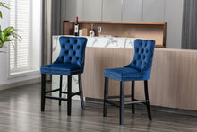 Load image into Gallery viewer, A&amp;A Furniture,Contemporary Velvet Upholstered Barstools with Button Tufted Decoration and Wooden Legs, and Chrome Nailhead Trim, Leisure Style Bar Chairs,Bar stools, Set of 2 (Blue)
