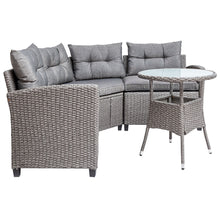 Load image into Gallery viewer, U_style 4 Piece Resin Wicker Patio Furniture Set with Round Table , Gray cushions

