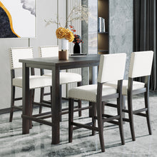 Load image into Gallery viewer, TREXM 5-Piece Counter Height Dining Set, Classic Elegant Table and 4 Chairs in Espresso and Beige
