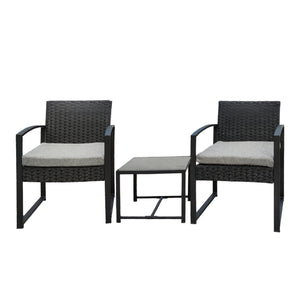 Outdoor 2-Seater Rattan Sofa Set with Cushion, Black