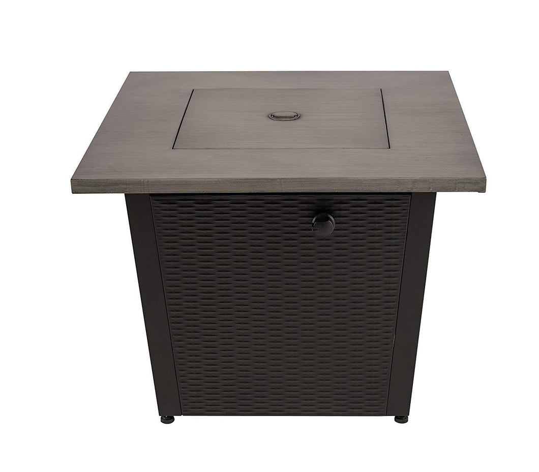 50,000 BTU 32inch Square Outdoor Propane Fire Pits Table, Gray Wood Grain Table Top with Lid, ETL Certification, for Garden Poolside Patio Backyard Deck