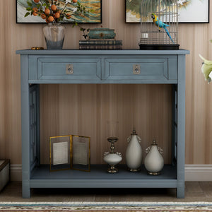 TREXM  Console Table with 2 Drawers and Bottom Shelf, Entryway Accent Sofa Table (Antique Navy)