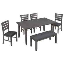 Load image into Gallery viewer, TREXM Dining Room Table and Chairs with Bench, Rustic Wood Dining Set, Set of 6 (Gray)
