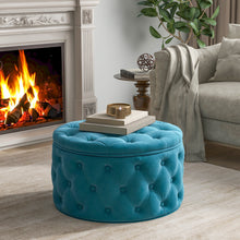 Load image into Gallery viewer, [New] 29.5&quot;Wide Classic Button Tufted Velvet Round Ottoman With Storage Living Room Footrest
