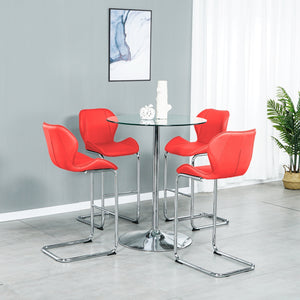 Bar chair modern design for dining and kitchen barstool with metal legs set of 4 (Red)