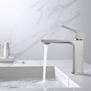 Single handle lavatory faucet with pop up drain, brushed chrome