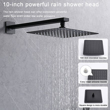 Load image into Gallery viewer, Shower System Shower Faucet Combo Set Wall Mounted with 10&quot; Rainfall Shower Head and handheld shower faucet, Matt Black Finish with Brass Valve Rough-In
