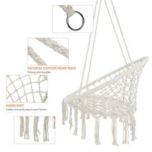 Indoor Outdoor Use Hammock Chair Macrame Hanging Swing Cotton Rope Hammock Swing Chair w/Hardware Kit,Beige