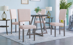 TOPMAX Mid-Century Wood  5-Piece Kitchen Dining Table Set with Round Table, 4 Upholstered Dining Chairs for Small Places, Gray Table + Beige Chair