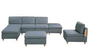 Living Room Furniture Ottoman Steel Color Dorris Fabric 1pc Cushion ottomans Wooden Legs Deco