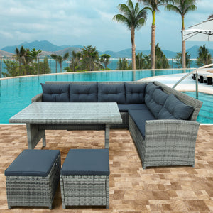 TOPMAX 6-Piece Patio Furniture Set Outdoor Sectional Sofa with Glass Table, Ottomans for Pool, Backyard, Lawn (Gray)