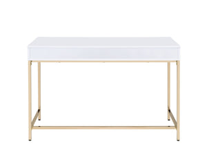 ACME Ottey Vanity Desk  in White High Gloss & Gold Finish AC00899
