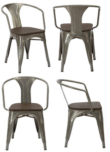 Industrial Antique Gunmetal Dining Commercial Metal Wood Arm Chairs, Set of 4