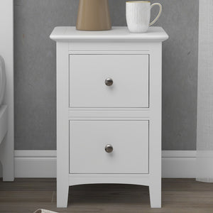 2 Drawers Solid Wood Nightstand End Table in White